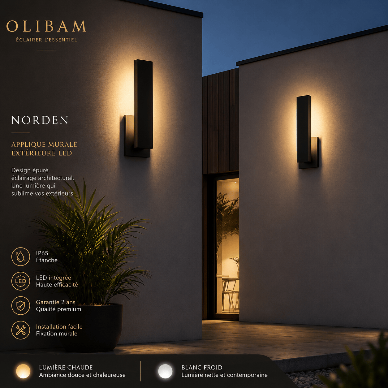 Applique murale extérieure LED NORDEN – Aluminium IP65, design architectural