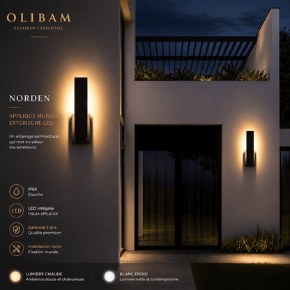 Applique murale extérieure LED NORDEN – Aluminium IP65, design architectural