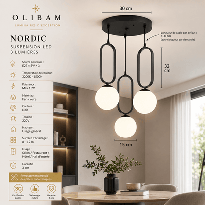 Suspension NORDIC – Suspension 3 lumières au design nordique