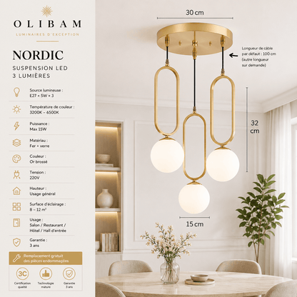 Suspension NORDIC – Suspension 3 lumières au design nordique