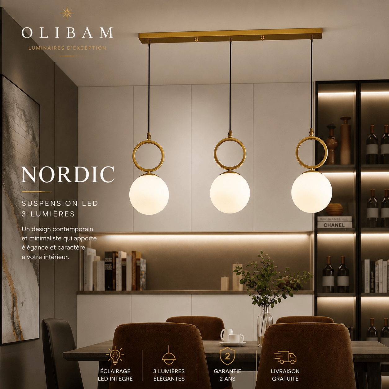 Suspension NORDIC – Suspension 3 lumières au design nordique